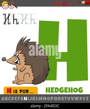 Pädagogische Karikatur Illustration des Buchstabens H aus Alphabet mit Igel Tierischer Charakter Stock Vektor