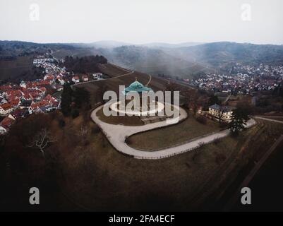 Luftpanoramabsicht des Württembergischen Mausoleums Katharinengräbchengrab Grabkapelle Sepulkralkapelle auf dem Rotenberg in Unterturkheim Stuttgart, Baden Stockfoto