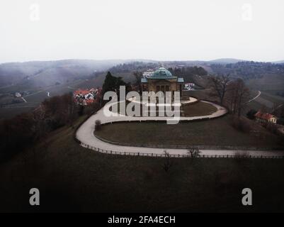 Luftpanoramabsicht des Württembergischen Mausoleums Katharinengräbchengrab Grabkapelle Sepulkralkapelle auf dem Rotenberg in Unterturkheim Stuttgart, Baden Stockfoto