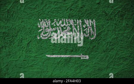 Flagge Saudi-Arabiens mit wehender Grunge-Textur. Vektorhintergrund. Stock Vektor