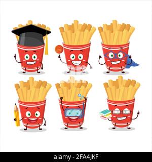 Schüler der Tasse Pommes Frites Zeichentrickfigur mit verschiedenen Ausdrücken. Vektorgrafik Stock Vektor