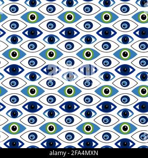 Muster mit abstrakten Symbolen der Augen. Symbole und Talismane. Stock Vektor