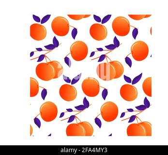 Muster mit Orangen. Orangenfrüchte und Fliederblätter. Stock Vektor