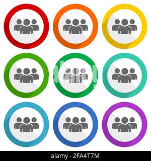 Gruppe von Menschen, Team, Teamwork Vektor-Icons, Satz von bunten flachen Design-Tasten für webdesign und mobile Anwendungen Stock Vektor