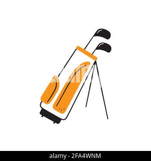 Golftasche mit Schlägern im Doodle-Stil. Handgezeichnete isolierte Vektordarstellung Stock Vektor