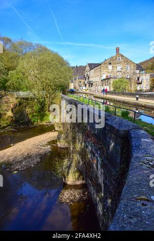 Aquädukt, Rochdale Canal, Hebden Bridge Stockfoto