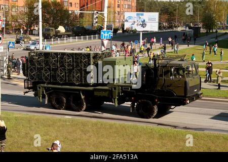 MINSK, WEISSRUSSLAND - 8. Mai 2020: Vorbereitung der Parade am Tag des Sieges. Stockfoto