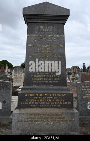 Das Grab der Familie McBryde auf dem Brighton General Cemetery. Duncan Elphinstone McBryde war Politiker und diente als Minister für öffentliche Gesundheit Stockfoto