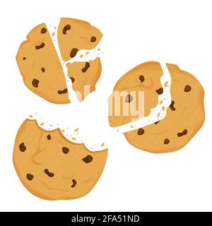 Sammlung von Tradition hausgemachte Cookies mit Schokoladenstückchen beißen in Cartoon-flachen Stil isoliert auf weißem Hintergrund. Sammlung Backwaren Desserts. Vec Stock Vektor