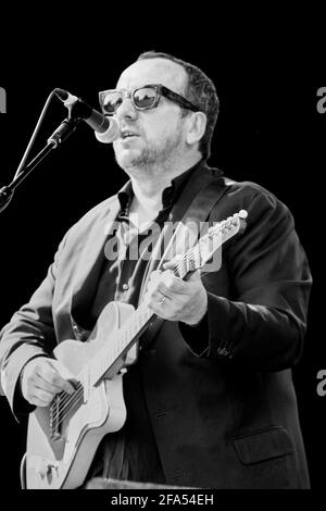 Elvis Costello, V2002, Hylands Park, Chelmsford, Essex, Großbritannien - 17. August 2002 Stockfoto