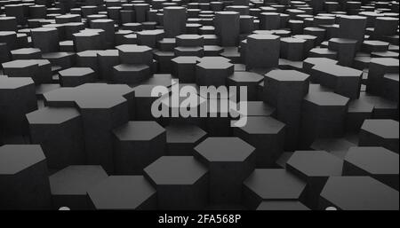 Minimalistischer Hintergrund mit schwarzem sechseckigen. 3D Abbildung. Stockfoto