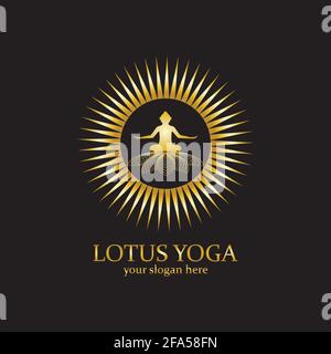 Yoga Logo Design Stock. Menschliche Meditation in Lotus Blume Vektor-Illustration Stock Vektor