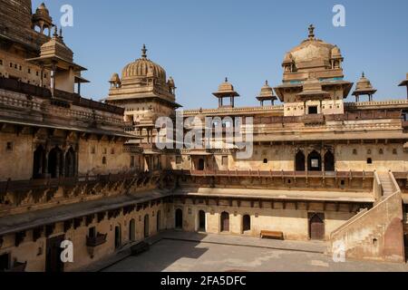 Detail des Jahangir Mahal Palastes in Orchha, Madhya Pradesh, Indien. Stockfoto