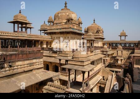 Detail des Jahangir Mahal Palastes in Orchha, Madhya Pradesh, Indien. Stockfoto