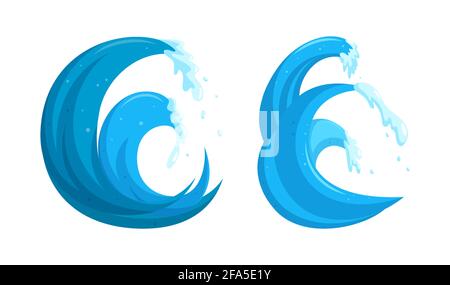 Logo von Flood Waves. Tsinami wirbelnde Sturmwelle isoliert auf weißem Hintergrund. Cartoon-Vektorgrafik Stock Vektor