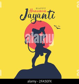 Hanuman Jayanti Poster Wallpaper Design, Hindu Gott Silhouette Hintergrund, Vektor-Banner Stock Vektor