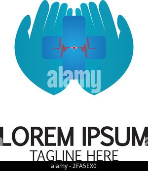 Cross Medical Logo Mit Handpflege. Medical Secure Logo Template Design-Vektor Stock Vektor