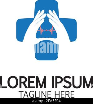 Cross Medical Logo Mit Handpflege. Medical Secure Logo Template Design-Vektor Stock Vektor