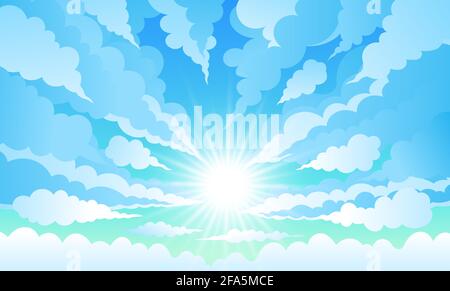 Himmel, wolkiger Tag und die Sonne scheint. Vektorhimmel Hintergrund Stock Vektor