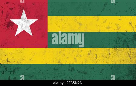 Togo-Flagge mit wehender Grunge-Textur. Vektorhintergrund. Stock Vektor