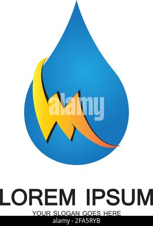 Symbolvorlage für das Logo „Wasserenergie“ und „Blitzschlag“ Stock Vektor