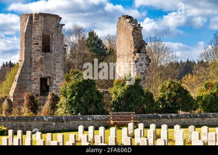 KINLOSS ABBEY MORAY SCHOTTLAND DER BLICK AUF DIE ÜBERRESTE VON DAS HAUS DES ABTES Stockfoto