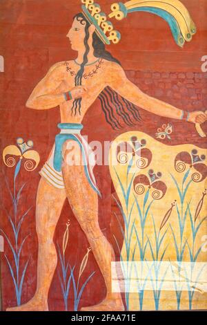 Fresko im Palast von Knossos, Kreta Stockfoto