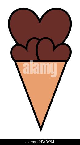 Illustration von braunem Eis in Herzform mit Kegel auf weißem Hintergrund. Stockfoto