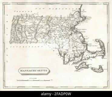 Massachusetts State Map von Arrowsmith & Lewis 1812 alte Antike Diagramm planen Stockfoto