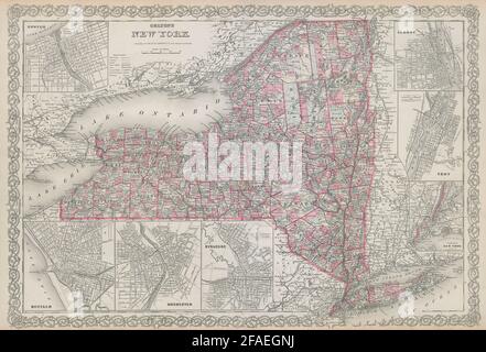 Colton's New York State Oswego Buffalo Rochester Syracuse Troy Albany 1869 Karte Stockfoto