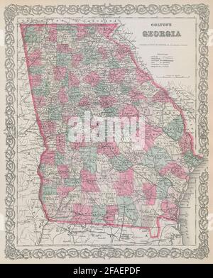 Colton's Georgia. Dekorative antike US-Staatskarte 1869 alte Karte Stockfoto