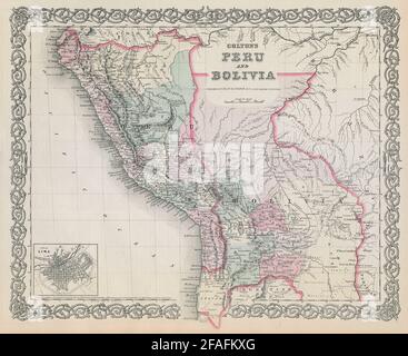 Coltons Peru und Bolivien mit Litoralküste vor dem 1879. Krieg. Lima Plan 1869 Karte Stockfoto