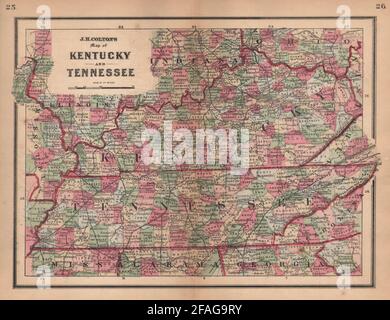 J. H. Colton's Karte von Kentucky und Tennessee 1864 alte antike Plan-Karte Stockfoto
