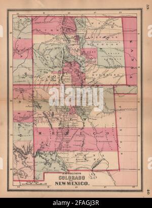 J. H. Colton's Colorado and New Mexico 1864 alte antike Vintage-Kartenkarte Stockfoto