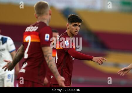 Gonzalo Villar (Roma) reagiert während des Serie-A-Tim-Spiels zwischen AS Roma und Atalanta BC im Stadio Olimpico am 22 2021. April in Rom, Italien. (Foto von Giuseppe Fama/Pacific Press/Sipa USA) Stockfoto