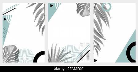 Abstrakt Geometrische trendige Hintergrund mit Halftones Palm Leaves Collection Set. Vektorgrafik Stock Vektor