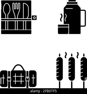Im Freien treffen sich schwarze Glyphen-Symbole auf weißem Raum Stock Vektor