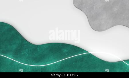 Abstrakter Hintergrund. Gebogene Betongranitformen mit weißer, neon leuchtender Linie. 3d-Illustration. Stockfoto