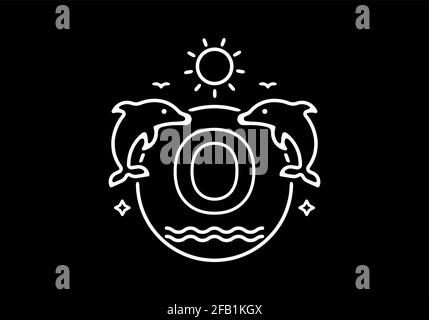 Weiße schwarze Strichgrafik für den O-Anfangsnamen in Delfine im Rahmendesign Stock Vektor