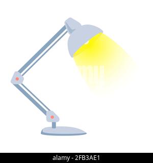 Silberne Tischlampe beleuchtet Vektor-Objekt isoliert auf weißem Hintergrund. Metall moderne Leselampe ist glänzend flach Symbol Illustration. Clip-Art-Design Stock Vektor