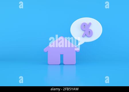 Haus und Prozentsatz auf blauem Hintergrund, 3d-Rendering Stockfoto