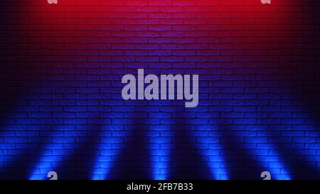 Backstein Wand Hintergrund, Neonlicht. 3D Abbildung Stockfoto