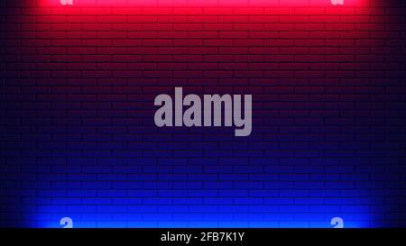 Backstein Wand Hintergrund, Neonlicht. 3D Abbildung Stockfoto