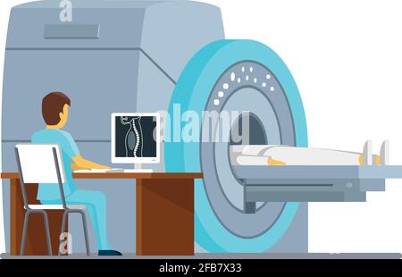 MRI-Scan und -Diagnose. Vektor-Konzept für Gesundheit und Pflege. Diagnostischer mrt-Patient, Krankenhaus-mrt, Scan-mrt-Technologie. Vektorgrafik Stock Vektor