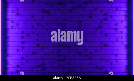 Backstein Wand Hintergrund, Neonlicht. 3D Abbildung Stockfoto