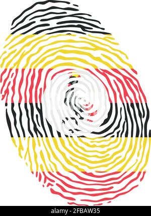 Fingerabdruck-Vektor mit der Nationalflagge Ugandas gefärbt Stock Vektor