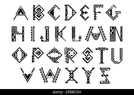 Ethnische Schrift. indianeralphabet-Vektor-Set. Alphabet traditionelle afrikanische oder mexikanische Illustration Stock Vektor