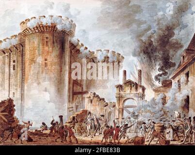 Die Französische Revolution. The Storming of the Bastille von Jean-Pierre Houël, Aquarell, 1789 Stockfoto