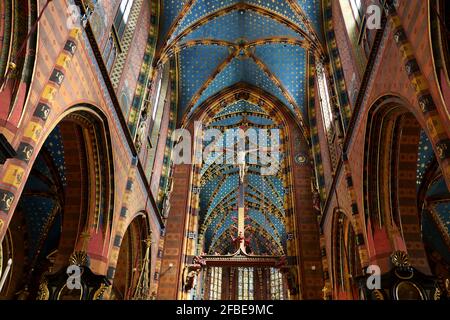 Innenraum, Marienkirche, Krakau, Polen Stockfoto
