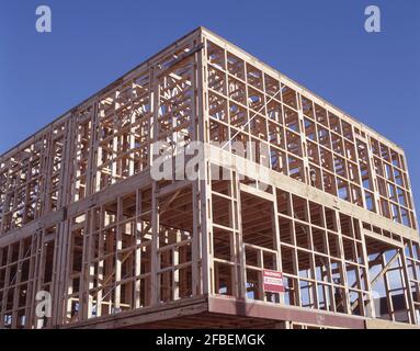 Neue Holzrahmen Haus im Bau, Opawa, Christchurch, Canterbury, Südinsel, Neuseeland Stockfoto